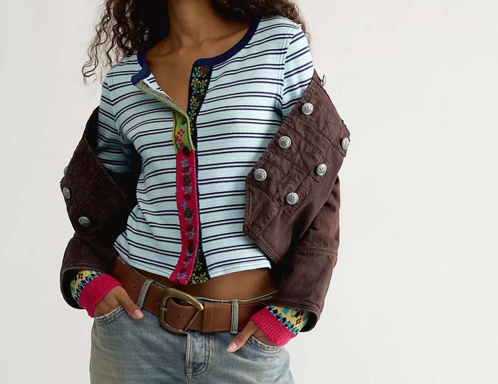 Free People We The Free Embroidered Striped Long Sleeve Cardi size Large